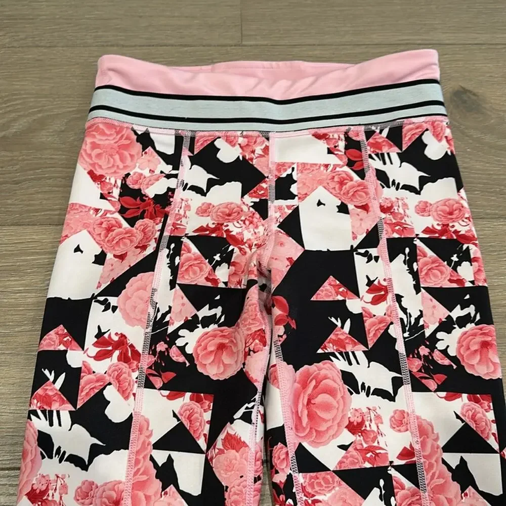 NIKE Girls‎ Pink Black Dri-Fit Floral Abstract Printed Tight Fit Leggings Size L